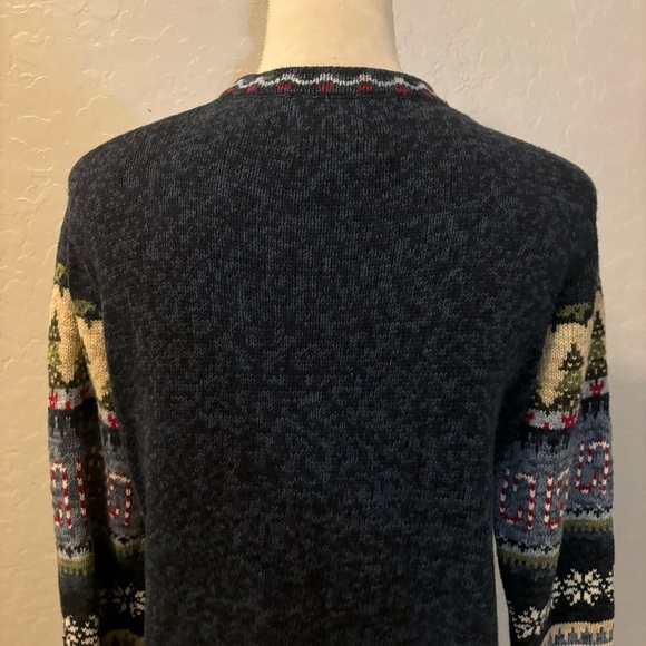 Vintage Tiara Blue Holiday Christmas Patchwork Pom Pom Tassel Cardigan Sweater - Picture 9 of 11